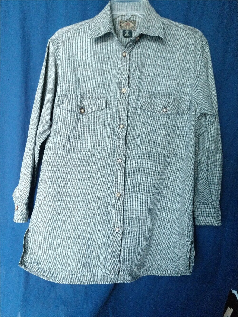 Vintage EXP Jeans Slub Silk Shirt 80s 90s Black White Houndstooth Oversized XS